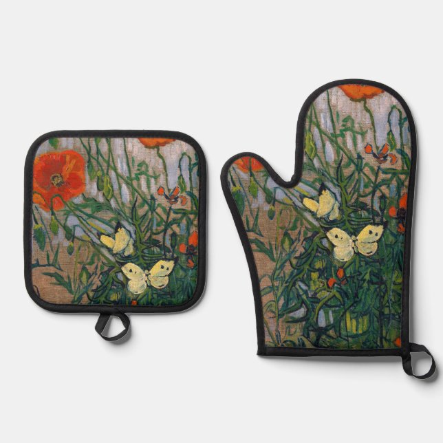 Vincent van Gogh - Butterflies and Poppies Oven Mitt & Pot Holder Set (Front)