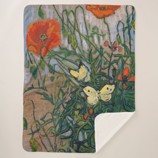 Vincent van Gogh - Butterflies and Poppies Sherpa Blanket (Front)