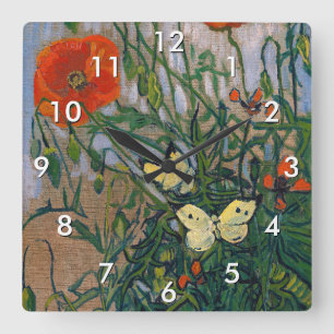 Vincent van Gogh - Butterflies and Poppies Square Wall Clock