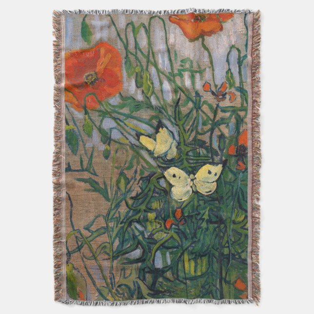 Vincent van Gogh - Butterflies and Poppies Throw Blanket (Front Vertical)