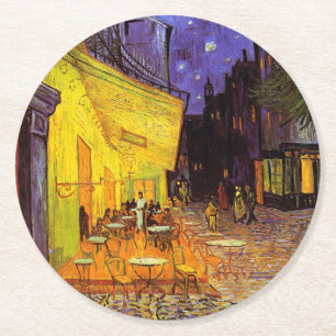 Vincent Van Gogh Cafe Terrace At Night Fine Art Round Paper Coaster