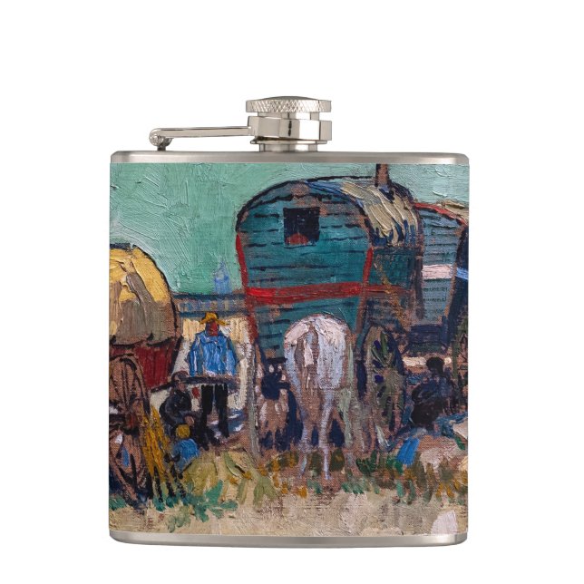 Vincent Van Gogh - Caravans, Gypsy Camp near Arles Hip Flask (Front)