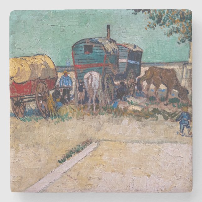 Vincent Van Gogh - Caravans, Gypsy Camp near Arles Stone Coaster (Front)