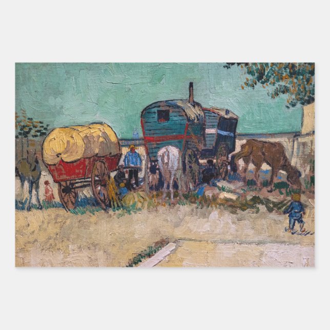 Vincent Van Gogh - Caravans, Gypsy Camp near Arles Wrapping Paper Sheet (Front)