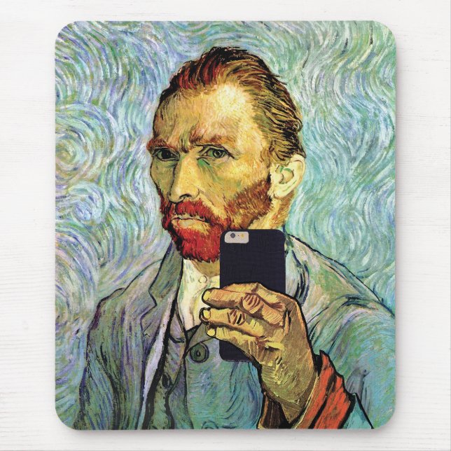 Vincent Van Gogh Cellphone Selfie Self Portrait Mouse Pad (Front)