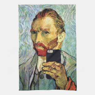Vincent Van Gogh Cellphone Selfie Self Portrait Tea Towel