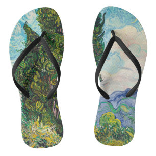 Vincent Van Gogh Cypresses Fine Art Jandals