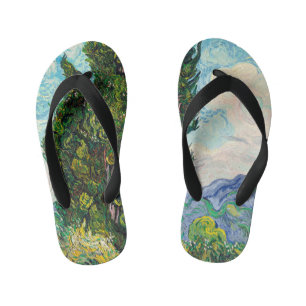 Vincent Van Gogh Cypresses Fine Art Kid's Jandals