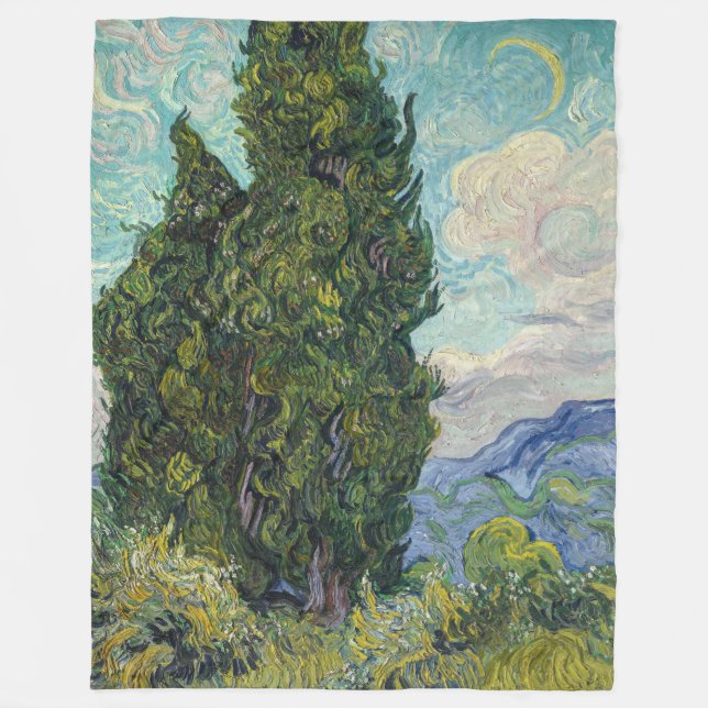 Vincent van Gogh - Cypresses Fleece Blanket (Front)