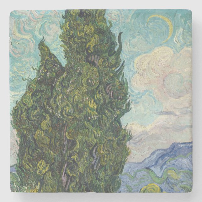 Vincent van Gogh - Cypresses Stone Coaster (Front)