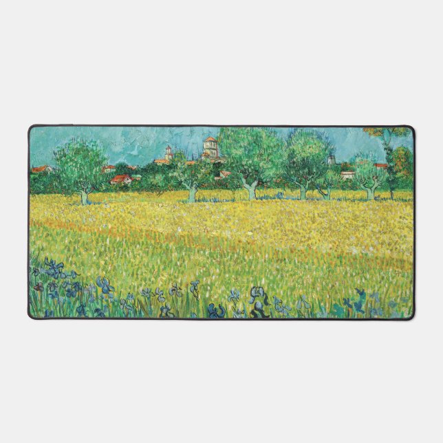 Vincent van Gogh - Field with Irises near Arles Desk Mat (Front)