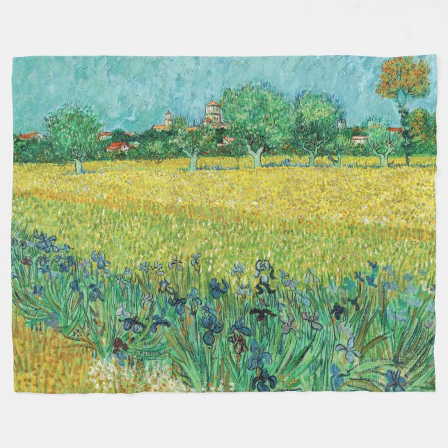 Vincent van Gogh - Field with Irises near Arles Fleece Blanket (Front (Horizontal))