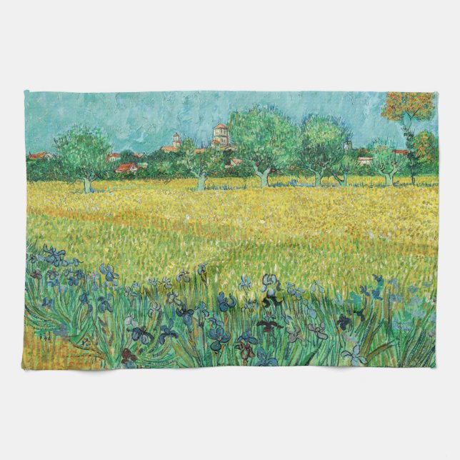 Vincent van Gogh - Field with Irises near Arles Tea Towel (Horizontal)