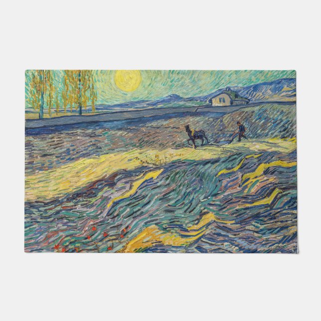 Vincent van Gogh - Field with ploughing farmers Doormat (Front)
