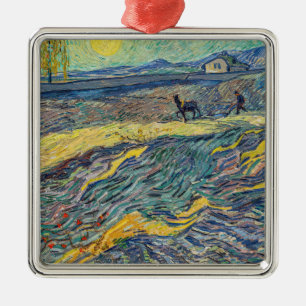 Vincent van Gogh - Field with ploughing farmers Metal Tree Decoration