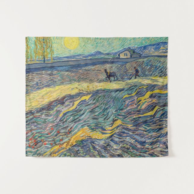 Vincent van Gogh - Field with ploughing farmers Tapestry (Front (Horizontal))