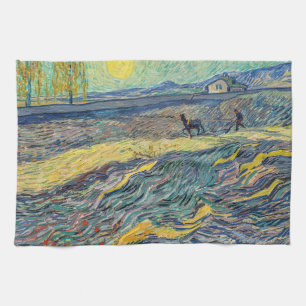Vincent van Gogh - Field with ploughing farmers Tea Towel