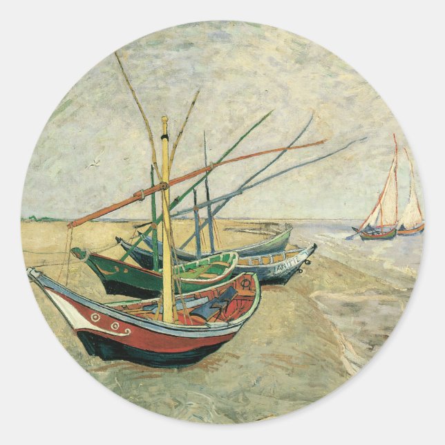 Vincent van Gogh - Fishing Boats on the Beach Classic Round Sticker (Front)