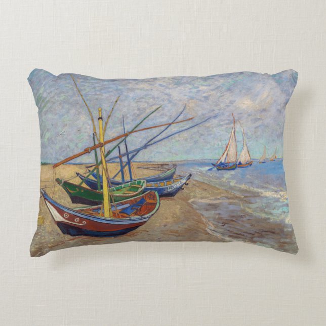 Vincent van Gogh - Fishing Boats on the Beach Decorative Cushion (Front)