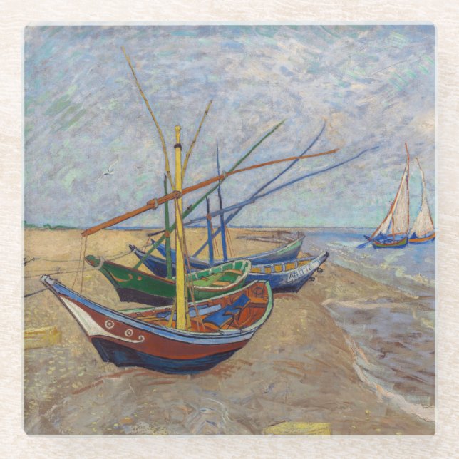 Vincent van Gogh - Fishing Boats on the Beach Glass Coaster (Front)