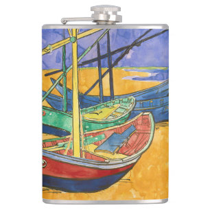 Vincent van Gogh - Fishing Boats on the Beach Hip Flask