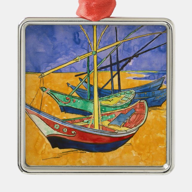 Vincent van Gogh - Fishing Boats on the Beach Metal Tree Decoration (Front)