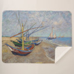 Vincent van Gogh - Fishing Boats on the Beach Sherpa Blanket<br><div class="desc">Fishing Boats on the Beach at Les Saintes-Maries de la Mer - Vincent van Gogh,  1888</div>