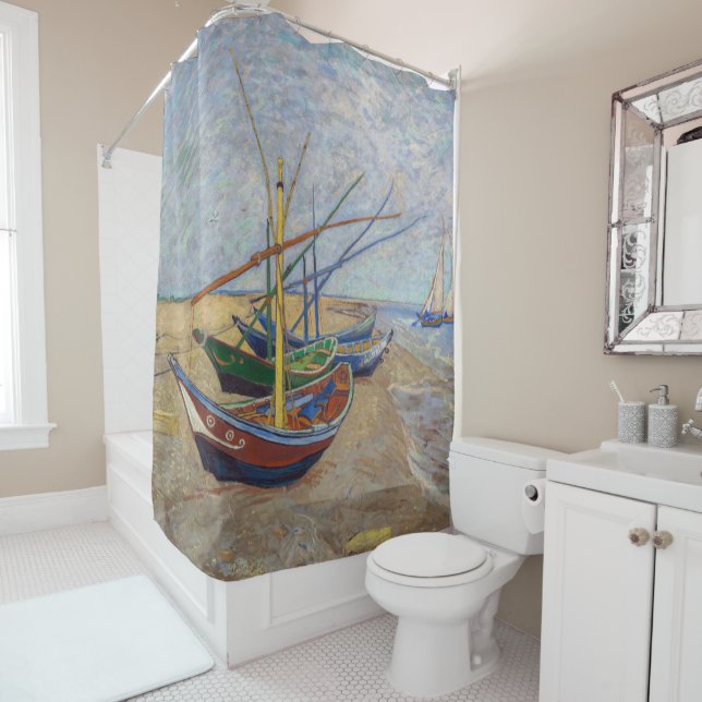 Vincent van Gogh - Fishing Boats on the Beach Shower Curtain (In Situ)