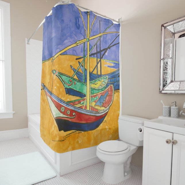 Vincent van Gogh - Fishing Boats on the Beach Shower Curtain (In Situ)
