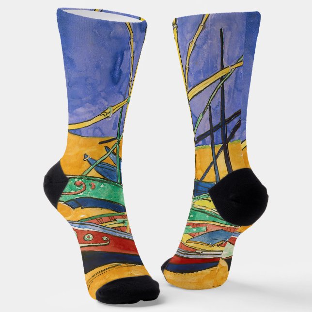 Vincent van Gogh - Fishing Boats on the Beach Socks (Angled)