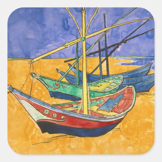 Vincent van Gogh - Fishing Boats on the Beach Square Sticker (Front)