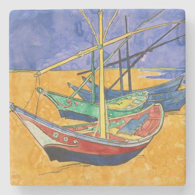 Vincent van Gogh - Fishing Boats on the Beach Stone Coaster (Front)