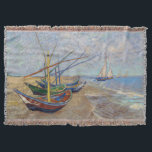 Vincent van Gogh - Fishing Boats on the Beach Throw Blanket<br><div class="desc">Fishing Boats on the Beach at Les Saintes-Maries de la Mer - Vincent van Gogh,  1888</div>