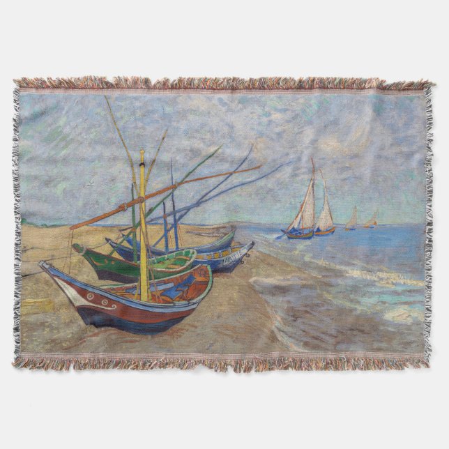 Vincent van Gogh - Fishing Boats on the Beach Throw Blanket (Front)