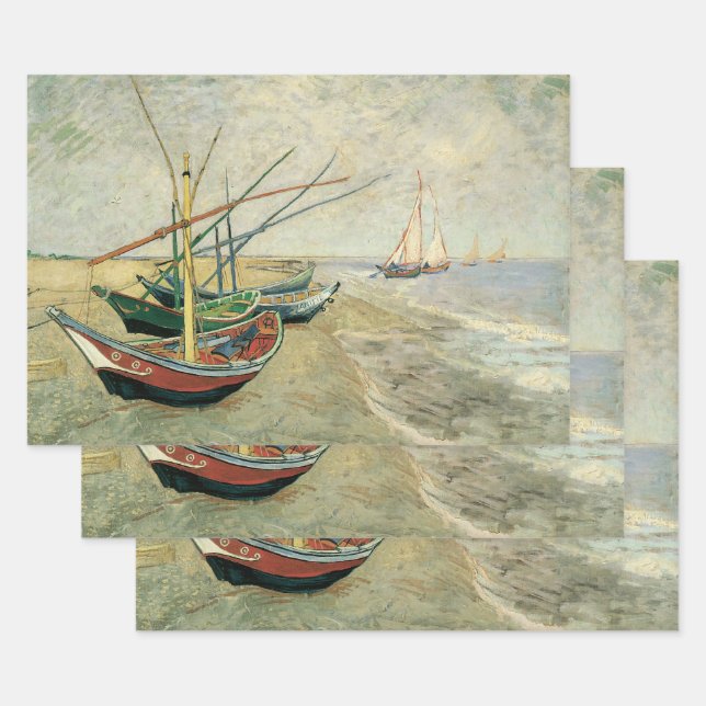Vincent van Gogh - Fishing Boats on the Beach Wrapping Paper Sheet (Set)