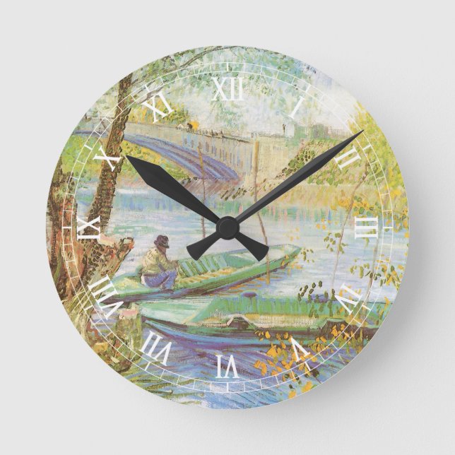 Vincent van Gogh Fishing in Spring, Pont de Clichy Round Clock (Front)