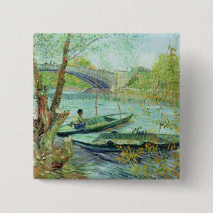 Vincent van Gogh   Fishing in the Spring 15 Cm Square Badge