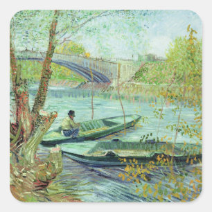 Vincent van Gogh Fishing in the Spring Square Sticker