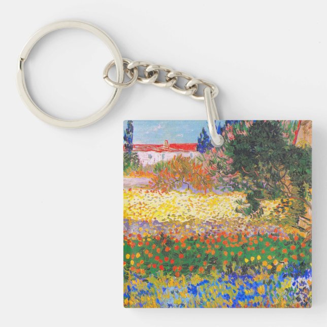 Vincent Van Gogh Flowering Garden Key Ring (Front)
