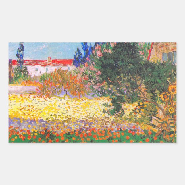 Vincent Van Gogh Flowering Garden Rectangular Sticker (Front)