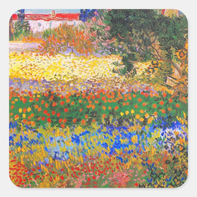 Vincent Van Gogh Flowering Garden Square Sticker (Front)