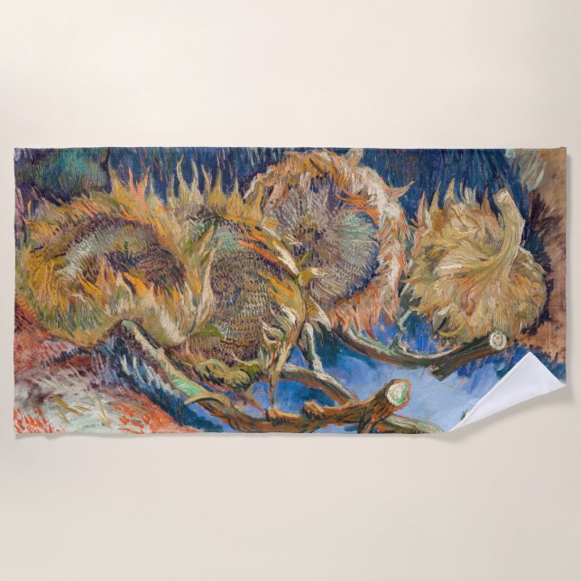 Vincent van Gogh - Four Cut Sunflowers Beach Towel (Front)