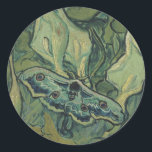 Vincent van Gogh - Great Peacock Moth Classic Round Sticker<br><div class="desc">Great Peacock Moth (1889) by Vincent van Gogh is a vintage fine art still life post impressionism nature painting. An insect, the Emperor Moth, in a spring garden with Calla Lily flowers and other plants. Van Gogh called it a 'death's-head moth' and painted a skull on the back of its...</div>