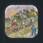 Vincent van Gogh - Houses and Figure Paper Plate<br><div class="desc">Houses and Figure / Thatched Cottages in the Sunshine Reminiscence of the North - Vincent van Gogh,  1890</div>