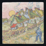 Vincent van Gogh - Houses and Figure Stone Coaster<br><div class="desc">Houses and Figure / Thatched Cottages in the Sunshine Reminiscence of the North - Vincent van Gogh,  1890</div>