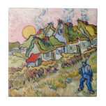 Vincent van Gogh - Houses and Figure Tile<br><div class="desc">Houses and Figure / Thatched Cottages in the Sunshine Reminiscence of the North - Vincent van Gogh,  1890</div>