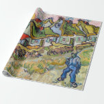 Vincent van Gogh - Houses and Figure Wrapping Paper<br><div class="desc">Houses and Figure / Thatched Cottages in the Sunshine Reminiscence of the North - Vincent van Gogh,  1890</div>