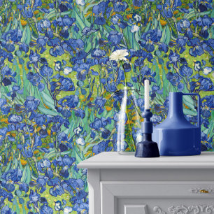 Vincent Van Gogh Irises in Blue and Green Wallpaper
