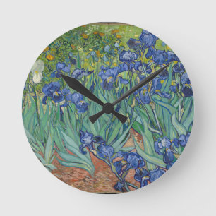 Vincent Van Gogh Irises Painting Flowers Art Work Round Clock