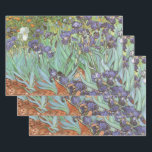 Vincent van Gogh - Irises Wrapping Paper Sheet<br><div class="desc">Irises (1889) by Van Gogh is a vintage post impressionism fine art floral nature painting. A group of purple bearded irises and a single white iris flower growing in a garden. It was one of his first paintings while he was at the asylum in Saint-Remy-de-Provence. In 1987 it became the...</div>